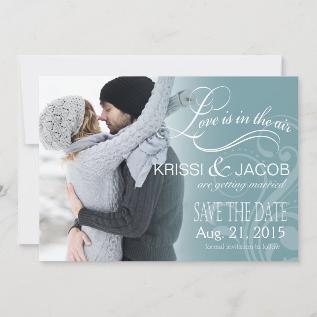 Invitation Love Mist Photo Enregistrer la date | bleu glacé (Devant)