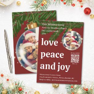 Invitation Love Paix Joie QR Photo Bordeaux Fête de Noël