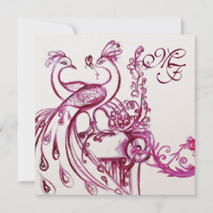 Invitation LOVE PEACOCKS MONOGRAM Rose Blanc Mariage Invite