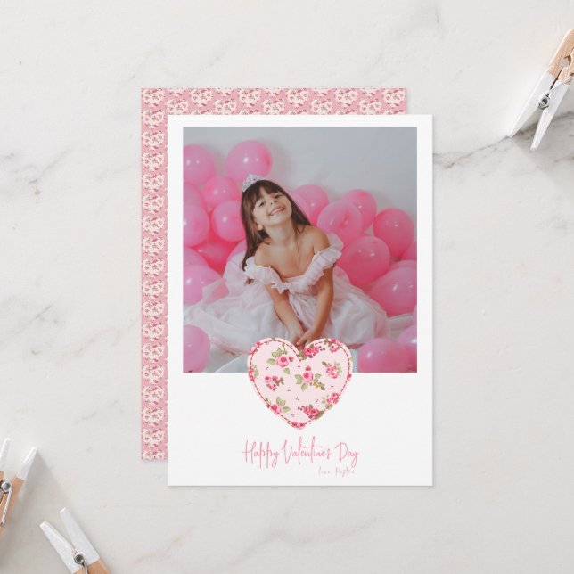 Invitation Love Pink Coquette Heart Photo Valentines Day (Devant/Arrière en situation)