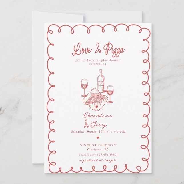 Invitation Love & Pizza | Fête de couples fantaisiste (Devant)
