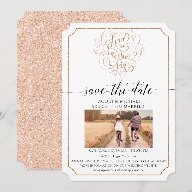 Invitation Love Script Typographie Rose Gold Parties scintill (Devant / Derrière)