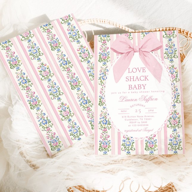 Invitation Love Shack Baby Bow rose Baby shower floral (Créateur téléchargé)