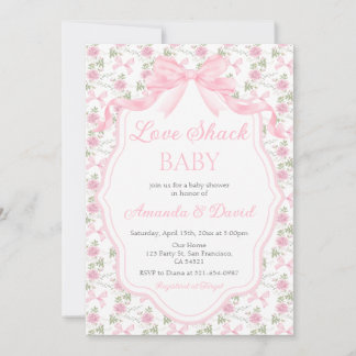 Invitation  Love Shack Baby Pink Bow Baby Shower Girl