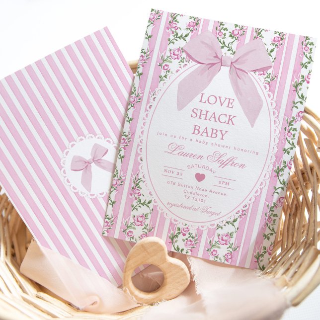 Invitation Love Shack Baby Pink Bow Coquette Baby shower (Créateur téléchargé)