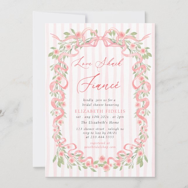 Invitation Love Shack Fiance Bow rose Fête des mariées floral (Devant)