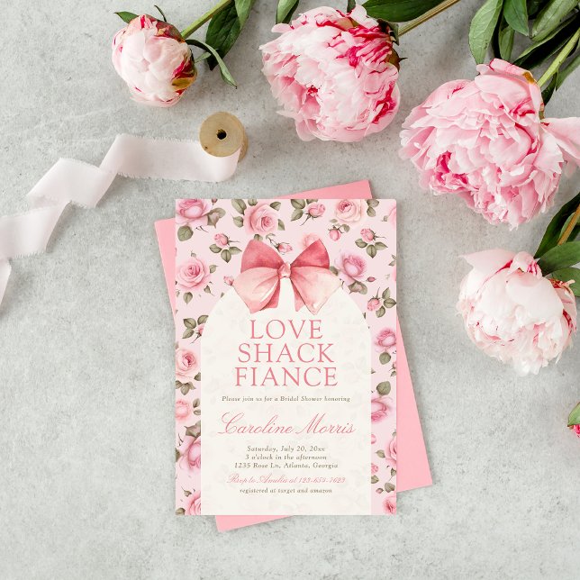 Invitation Love Shack Fiance Fête des mariées Fleurs roses (Créateur téléchargé)