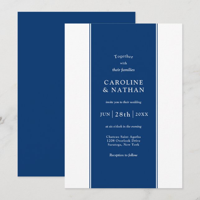 Invitation Love Story Elegant Color Band in Deep Blue (Devant / Derrière)