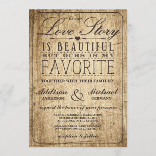 Invitation Love Story Typographie   Vintage Mariage en bois d
