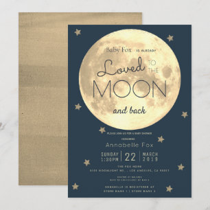 Invitation Love You to the Moon Navy Blue Gold Baby shower