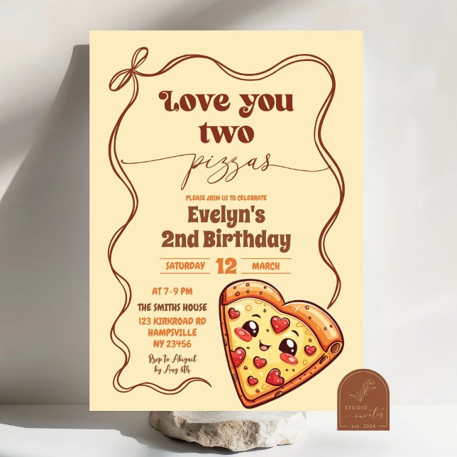 Invitation Love You Two Pizzas Bow Deuxième fête d'anniversai (Créateur téléchargé)