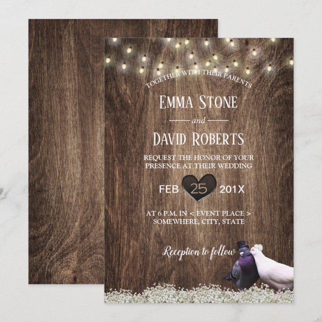 Invitation Lovebirds floral rustique et Mariage de voyants à  (Devant / Derrière)