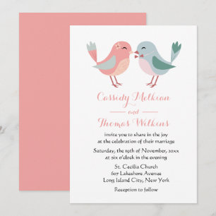 Invitation Lovebirds Oiseaux Mariages roses et bleus