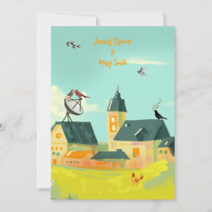 Invitation Lovebirds sur l'Antenne Charming mariage du villag