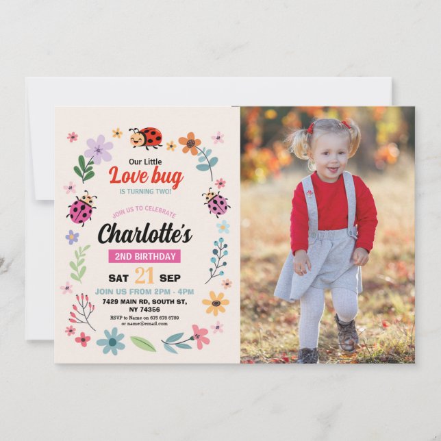 Invitation Lovebug Birthday Girls Love Bug Ladybird Photos (Devant)