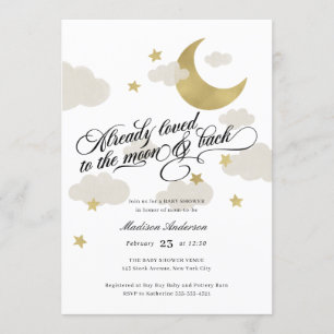 Invitation Loved to the Moon and Back Baby shower Gold
