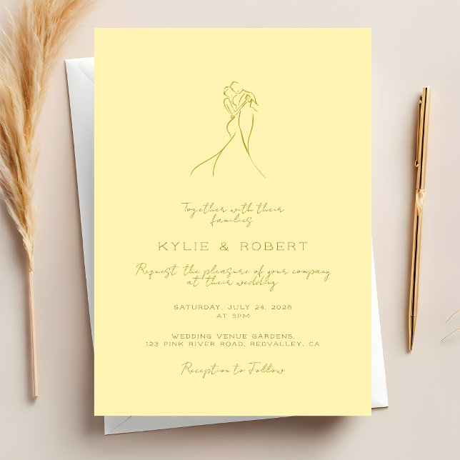 Invitation Lovely Couple Drawn Script Butter Yellow Wedding (Créateur téléchargé)