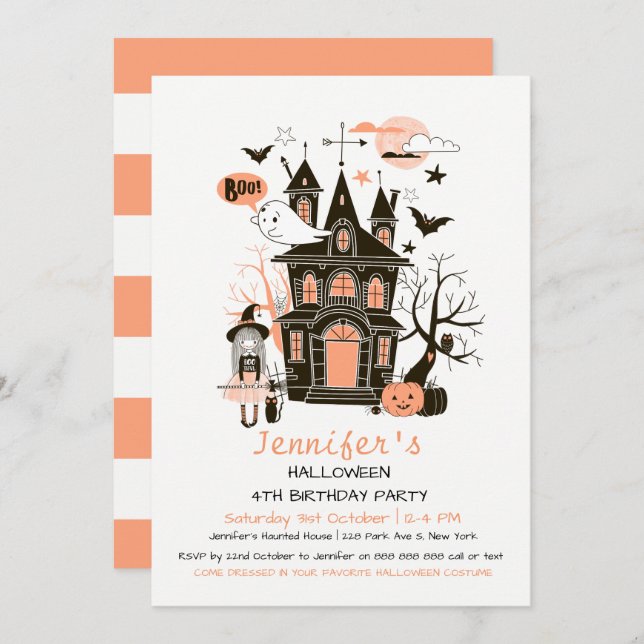 Invitation Lovely Haunted House Anniversaire de enfant Hallow (Devant / Derrière)