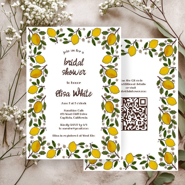 Invitation Lovely Lemons CUSTOM QR Code FÊTE DES MARIÉES (Lovely Lemons CUSTOM QR Code BRIDAL SHOWER Invitation
)