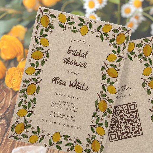 Invitation Lovely Lemons CUSTOM QR Code Kraft FÊTE DES MARIÉE (Lovely Lemons CUSTOM QR Code Kraft BRIDAL SHOWER Invitation
Rustic Charming Fruit Summer)