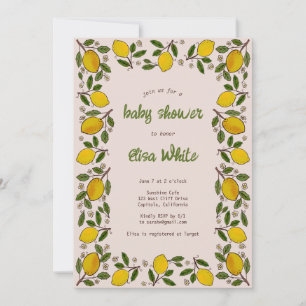 Invitation Lovely Lemons Rustic CUSTOM Code QR BABY SHOWER