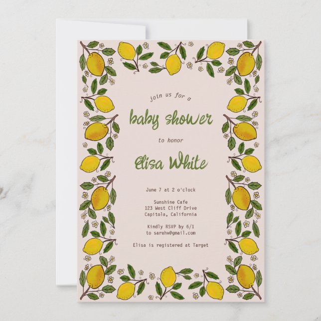 Invitation Lovely Lemons Rustic CUSTOM QR Code FÊTE DES MARIÉ (Devant)