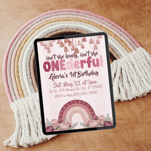 Invitation lovely, ONEderful, dusty rose rainbow 1st Birthday (Créateur téléchargé)