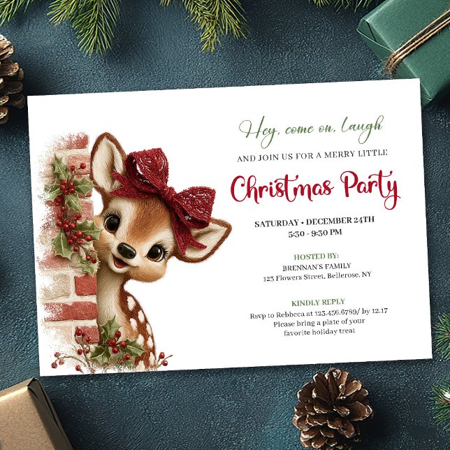 Invitation Lovely Peeking Reindeer Funny Cartoon Watercolor  (Lovely Peeking Reindeer Funny Cartoon Watercolor Invitation

)