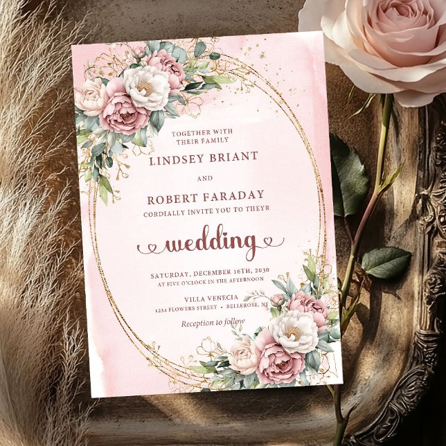 Invitation Lovely Rose Gold Blush Floral Greenery Wedding  (Lovely Rose Gold Blush Floral Greenery Wedding Invitation

)