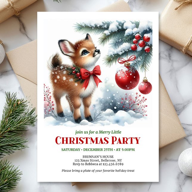 Invitation Lovely snowy forest Christmas kids invite digital (Lovely snowy forest Christmas kids invite printable card)