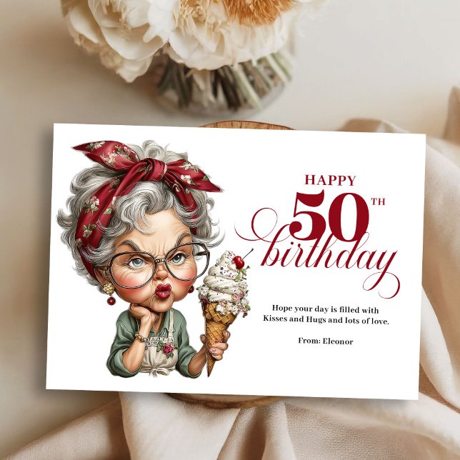 Invitation Lovely Whimsical Woman 50th Birthday Humor Greetin (Funny fabulous 50 card whimsical lady birthday)
