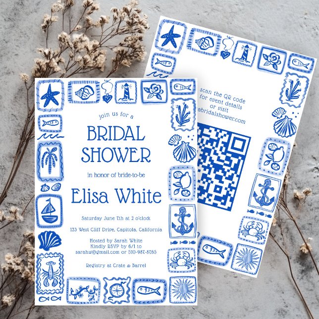 Invitation LoveNotes from Sea Modern CUSTOM QR Fête des marié (LoveNotes from the Sea Modern CUSTOM QR Beachy Summer Bridal Shower Invitation
)