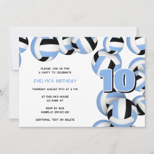 Invitation lt bleu noir volleball garçons filles fête d'anniv