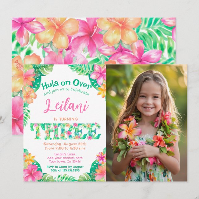 Invitation Luau 3e anniversaire (Devant / Derrière)