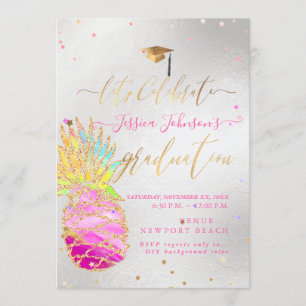Invitation Luau, ananas scintillant, rose