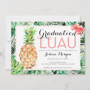 Invitation Luau de fin d'études Pineapple Tropical avec photo