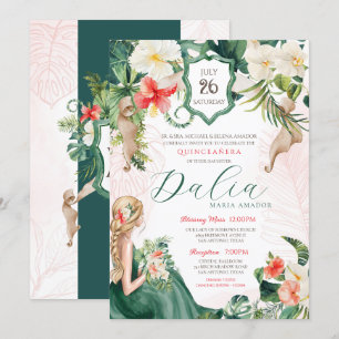 Invitation Luau Emerald Island Tropical Quinceanera Floral