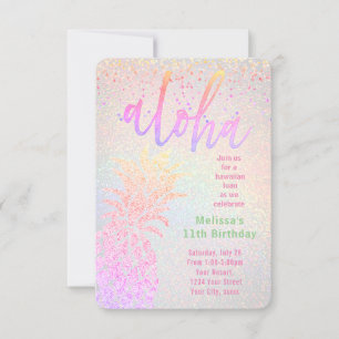 Invitation luau faux coloré parties scintillant ananas annive