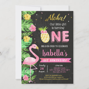 Invitation  Luau Flamant rose Tropical 1er Anniversaire Invit