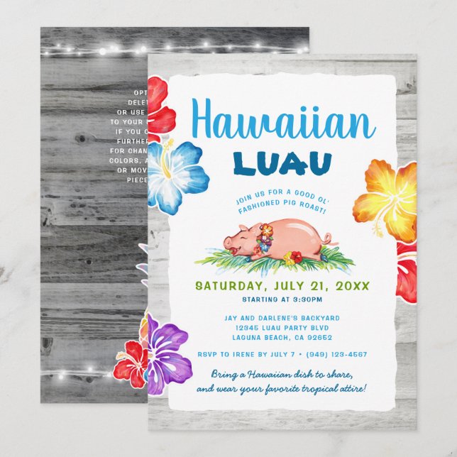 Invitation Luau Hawaïen Tropical | Cochon de Lait Fleuriste R (Devant / Derrière)