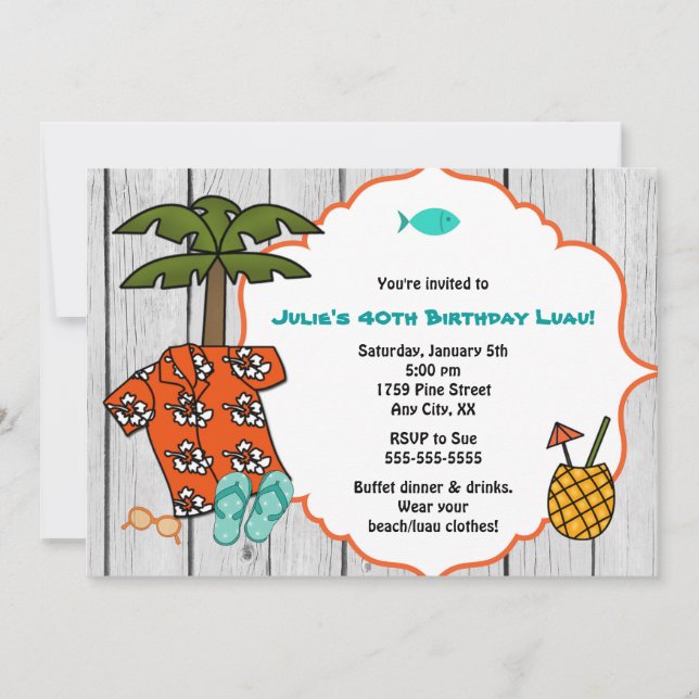 Invitation Luau Hawaii Anniversaire fête de plage (Devant)