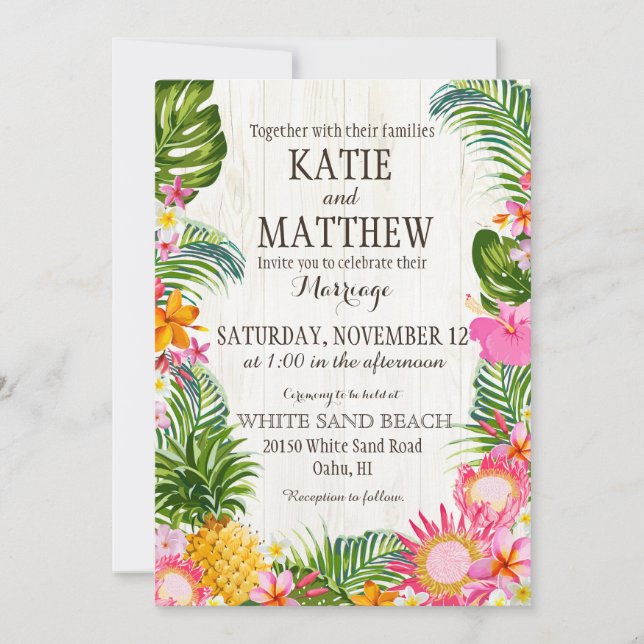 Invitation Luau Hawaiian Beach Mariage rustique (Devant)