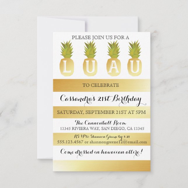 Invitation Luau Party pour Anniversaire, Douche, e (Devant)