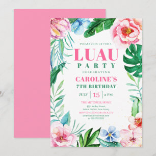 Invitation Luau Party Tropical Rose Floral Hawaiian Anniversa