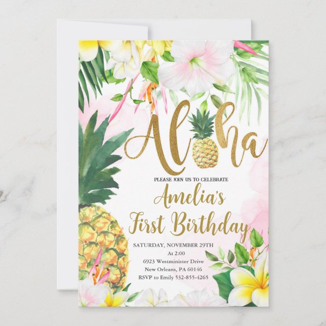 Invitation Luau Premier Anniversaire, Anniversaire Tropical,  (Devant)