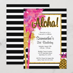 Invitation Luau Stripes 21e anniversaire