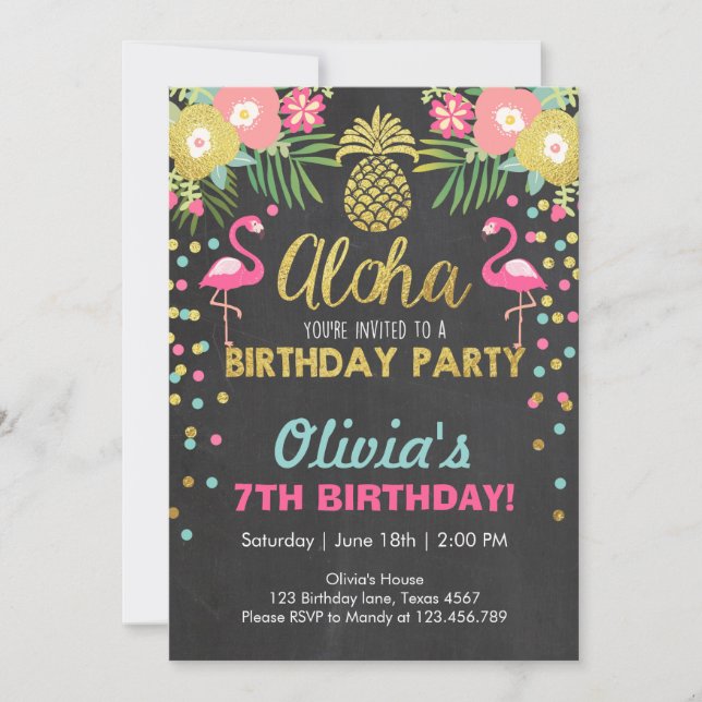 Invitation Luau tropical d'anniversaire d'invitation de (Devant)