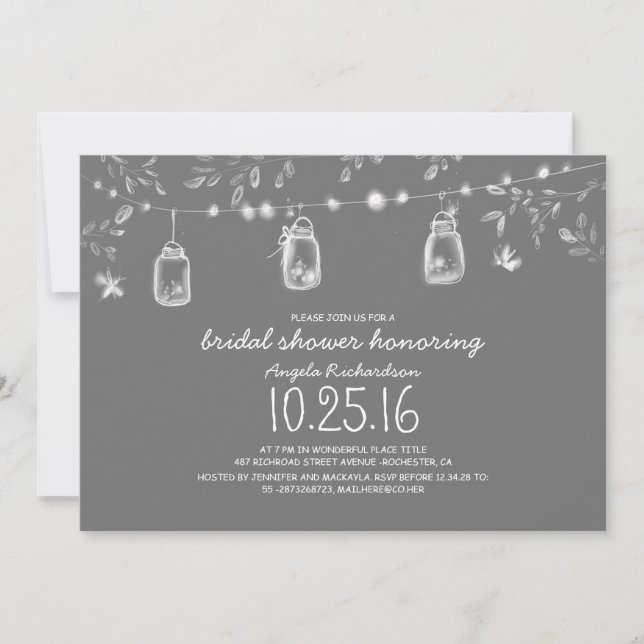 Invitation lucioles jarres de mason douches rustiques (Devant)