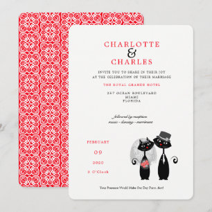 Invitation Lucky Black Cats Mariée Groom Purr.fect Mariage