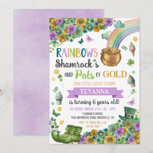 Invitation Lucky Charm Pot or Rainbow Sunflower Anniversaire